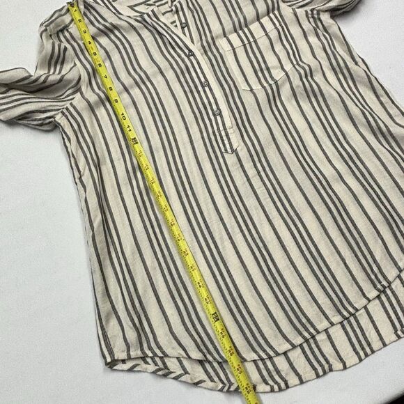 Lucky Brand Black & Oatmeal Striped Tunic Top Roll Tab Long Sleeves Women’s M - Picture 6 of 8